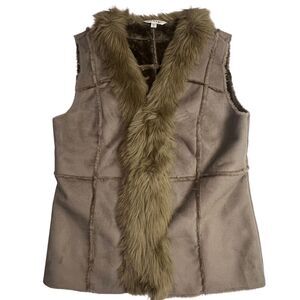 Orvis Vest Women Medium Brown Faux Fur Suede Preppy Western Outdoor Camping Coat